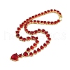Brass Full Red Cubic Zirconia Heart Pendant Necklaces for Women NJEW-M079-01C-3