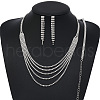 Alloy Crystal Rhinestone Tassel Multilayer Necklaces & Stud Earrings & Chain Bracelets Sets FS-WG38DB5-01-2