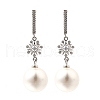 925 Sterling Silver Clear Cubic Zirconia Sun with Round Dangle Stud Earrings EJEW-L300-04P-4