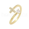 Rack Plating Cross & Heart Brass Micro Pave Cubic Zirconia Cuff Rings for Women RJEW-M028-63G-2