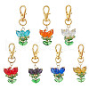 7Pcs 7 Colors Flower Glass Pendants Decorations HJEW-MZ00247-2