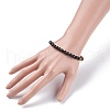 Natural Black Stone & Tiger Eye Round Beads Stretch Bracelet for Women BJEW-JB07293-03-5