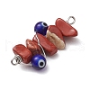 5Pcs 5 Styles Natural Red Jasper & Amethyst & Fluorite & Sunstone & South Red Agate Chip Copper Wire Wrapped Handmake Lampwork Blue Evil Eye Connector Charms PALLOY-JF02977-03-5
