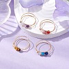 4Pcs Copper Wire Wrapped Natural & Synthetic Gemstone Round Beaded Finger Rings for Women RJEW-JR00738-S-2