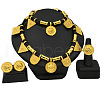 Flat Round & Triangle Alloy with Imitation Leather Cord Pendant Necklaces & Stud Earrings & Charm Bracelets & Rings Sets FS-WG3B623-01-1