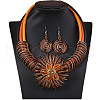 Flat Round with Flower Pattern Alloy with Aluminum Wire Wrapped Resin Pendant Necklaces & Dangle Earrings Sets FS-WGBBA49-04-1
