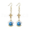 Handmade Seed Evil Eye & Cross Dangle Earrings EJEW-MZ00227-3