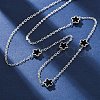 304 Stainless Steel & Imitation Black Shell Flower Link Chain Necklaces NJEW-R026-25P-1