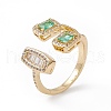Green Cubic Zircon Rectangle & Oval Open Cuff Ring RJEW-B043-11-3