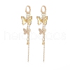 Glass Butterfly Dangle Hoop Earrings with Clear Cubic Zirconia EJEW-TA00153-03-1