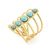 Synthetic Turquoise Beaded Open Cuff Ring RJEW-G293-01A-1