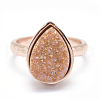 Electroplate Natural Druzy Quartz Crystal Finger Rings RJEW-I055-06RG-RS-2