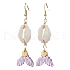 Natural Cowrie Shell Glass Dangle Earrings EJEW-JE06385-05-2