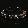 Natural Tiger Eye & Obsidian & Synthetic Hematite Round Beads Braided Bead Bracelets SQ0570-3
