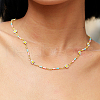 Bohemian Beach Vacation Brass Enamel Sunflower Handmade Link Chain Necklaces Women's Date Gift HM4276-1
