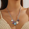 Summer Beach Porcelain Fish & Natural Cowrie Shell Pendant Cotton Cord Adjustable Necklaces FS-WG63638-02-3