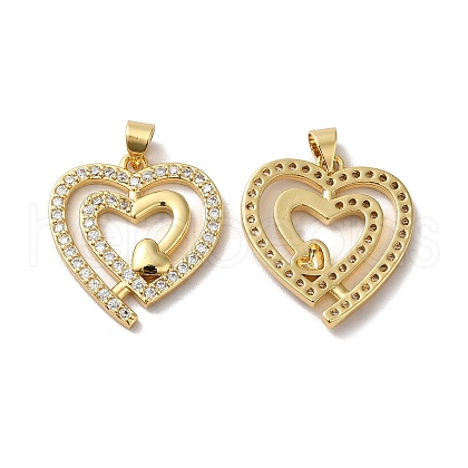 Rack Plating Brass Micro Pave Clear Cubic Zirconia Pendants KK-F853-15G-1