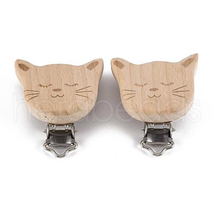 Beech Wood Kitten Baby Pacifier Holder Clips WOOD-T015-25-1