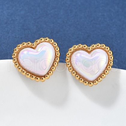 304 Stainless Steel Shell Heart Stud Earrings for Women EJEW-Z095-02G-1