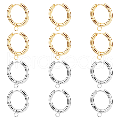 DICOSMETIC 12Pcs 2 Colors 201 Stainless Steel Huggie Hoop Earring Findings STAS-DC0015-45-1