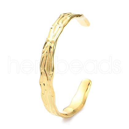 304 Stainless Steel Textured Open Cuff Bangles for Women STAS-B068-02G-1