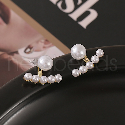 Alloy Plastic Imitation Pearl Tassel Stud Earrings FS-WG56450-01-1