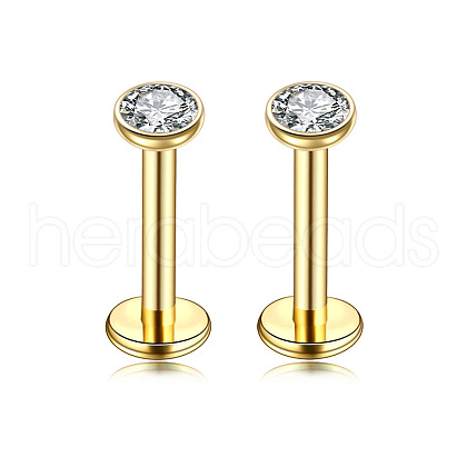 Flat Round Stainless Steel Clear Cubic Zirconia Internally Threaded Labrets WG955BE-06-1