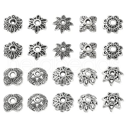 200Pcs 10 Styles Tibetan Style Alloy Bead Caps TIBE-CJ0001-22-1