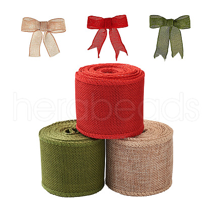 Yilisi 3 Rolls 3 Colors Polyester Imitation Linen Wrapping Ribbon OCOR-YS0001-02A-1