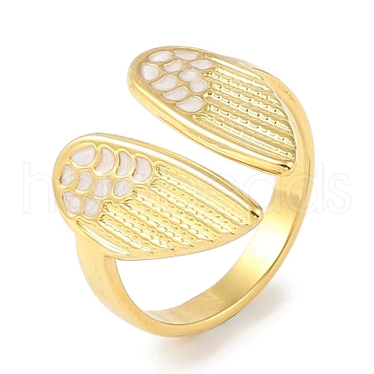 Ion Plating(IP) 304 Stainless Steel Enamel Wing Cuff Finger Rings RJEW-L107-084G-01-1