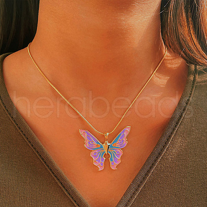 Alloy Enamel Butterfly Pendant Necklaces for Women WG304A4-08-1