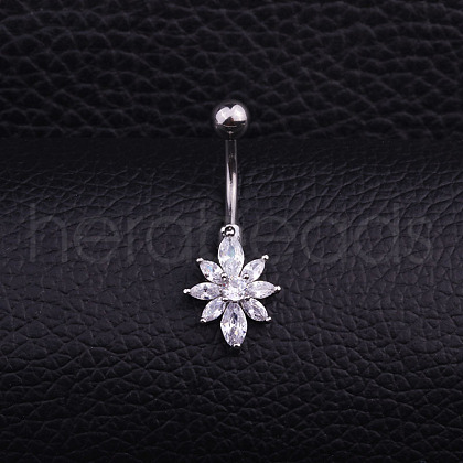316L Surgical Stainless Steel Micro Pave Clear Cubic Zirconia Curved Barbell Belly Rings WGD8A79-05-1