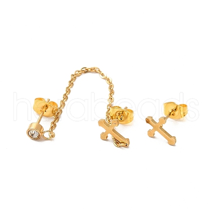 PVD Vacuum Plating 304 Stainless Steel Dangle Chains Stud Earrings EJEW-C049-01H-G-1
