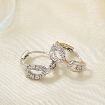 Elegant Brass Clear Cubic Zirconia Oval Hoop Earrings VO8748-2-1