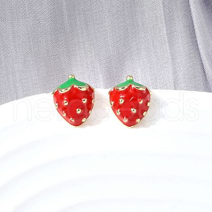 Strawberry Brass Stud Earrings EJEW-V011-04G-1