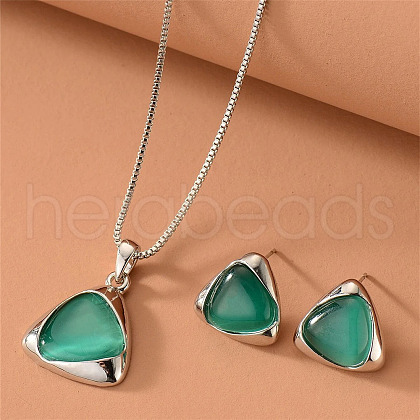 Triangle Alloy & Plastic Pendant Necklaces & Stud Earrings Sets FS-WG3E666-01-1