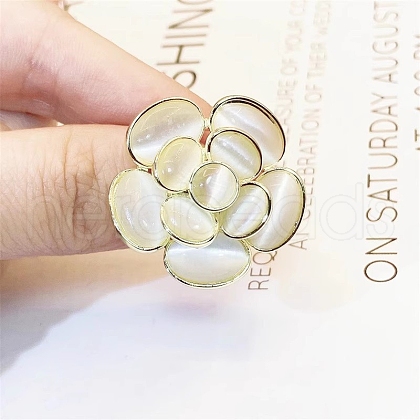 Camellia Flower Alloy & Cat Eye Brooches for Backpack Clothes PW-WGAB4DF-01-1