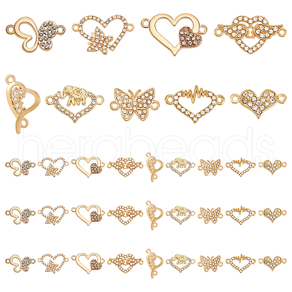 Unicraftale 36Pcs 9 Styles Alloy Rhinestone Links/Connectors FIND-UN0016-38-1