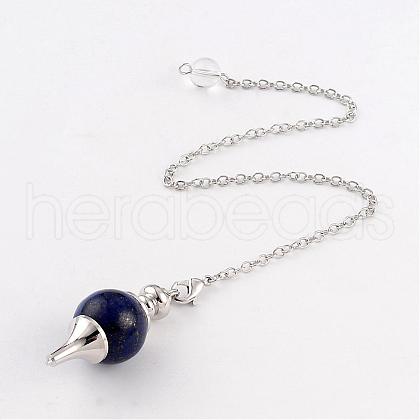 Natural Lapis Lazuli Sphere Dowsing Pendulums BJEW-E292-A03-1