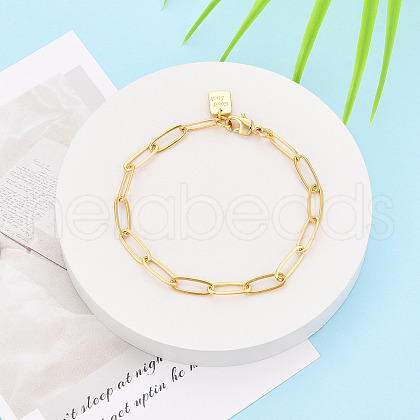 Brass Paperclip Chain Bracelets for Women BJEW-N032-07A-G-1