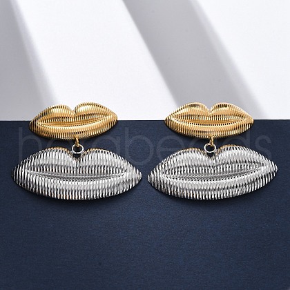 Two Tone Lip 304 Stainless Steel Dangle Stud Earrings EJEW-Z109-02GP-1