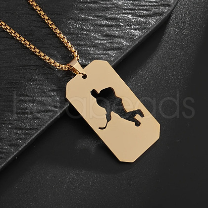 304 Stainless Steel Hollow Cut Hockey Player Pendant Necklaces FS-WGFDD7E-02-1