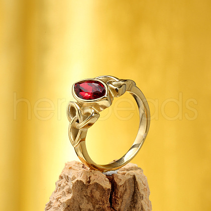 Horse Eye & Knot 304 Stainless Steel with Cubic Zirconia Finger Rings FS-WG8EA45-01-1