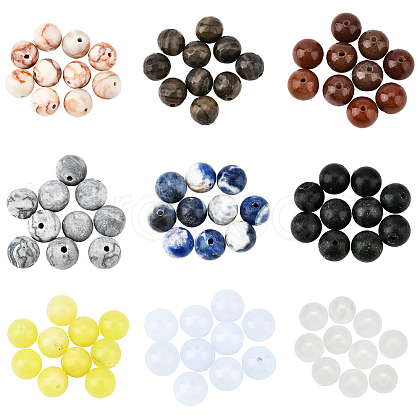  90Pcs 9 Style Natural Mixed Gemstone Round Beads G-NB0003-06-1