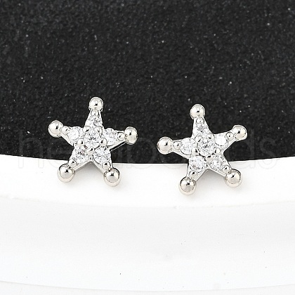 Brass Micro Pave Clear Cubic Zirconia Stud Earrings EJEW-M103-06P-1
