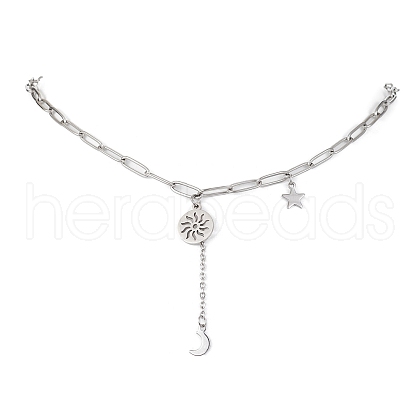 Non-Tarnish Sun & Moon & Star Pendant Necklaces NJEW-JN04535-1