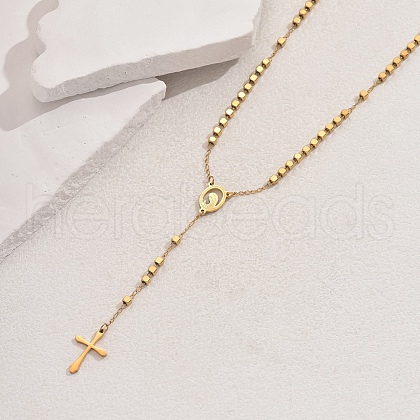 Stainless Steel Geometric Portrait Tassel Cross Punk Retro Lady Rosary Bead Necklaces HN1728-1-1
