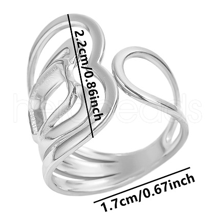 Stylish Irregular Heart-shaped 304 Stainless Steel Cuff Ring for Women BB8988-1-1