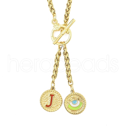 Ion Plating(IP) 304 Stainless Steel Red Enamel Letter & Eye Pendant Wheat Chain Necklaces STAS-Z102-01G-J-1