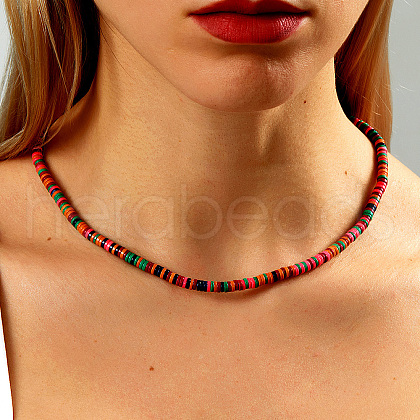 Bohemian Fashion Dyed Synthetic Gemstone Heishi Beaded Necklaces Quality Daily Vacation Accessory for Women RH9551-1